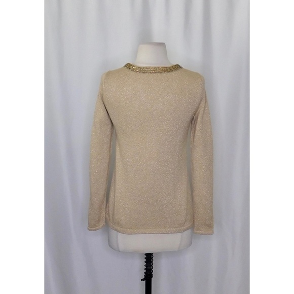 J. MCLAUGHLIN Metallic Gold Beaded Neckline Pullover Sweater Beading X-Small - Picture 7 of 11